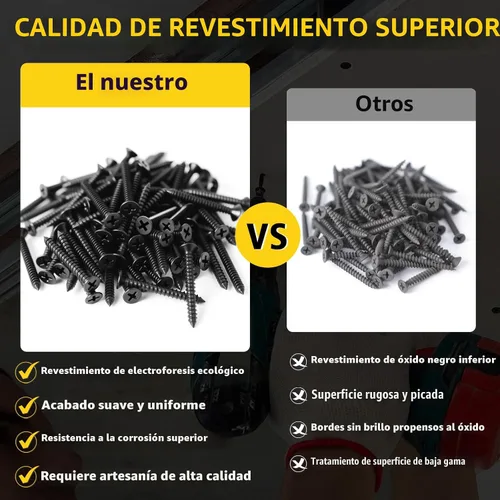 Vista 5 de Tornillos para madera de 1/2 pulgada, FIXLINK Tornillos para madera negros Phillips de cabeza plana premium 135 PCS, autorroscantes