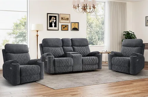 Vista 39 de HAOMARKETS Silla reclinable eléctrica para adultos con puerto USB, sofás reclinables eléctricos de tela suave con portavasos de metal, sillas