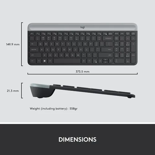 Vista 9 de [Usado] Logitech MK470 - Combo de teclado y mouse inalámbricos delgados - Diseño compacto moderno, ultra silencioso, receptor USB de 2.4 GHz, Grafito