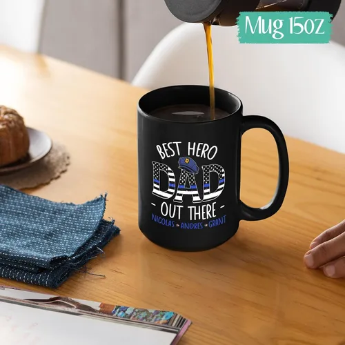 Vista 6 de Taza de café con texto en inglés "Best Hero Dad Out There", taza de té de felicitación personalizada para policía, regalo de policía de un compañero