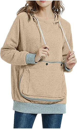 Vista 4 de Sudadera con capucha grande para mujer, con bolsillo grande, para gatos y perros