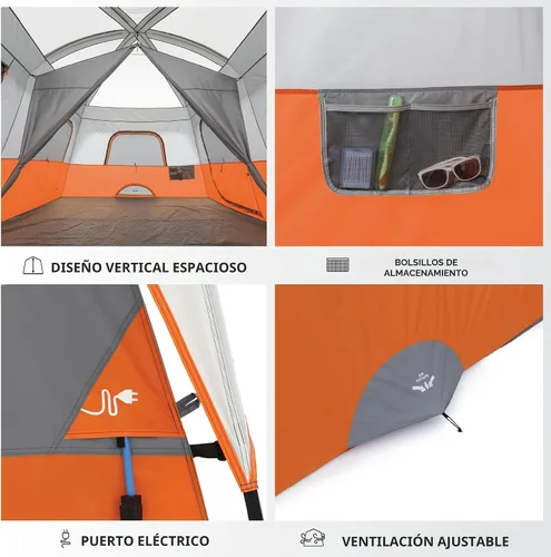 Vista 6 de CORE Tienda de campaña para camping familiar 10 personas/11 personas/12 personas grandes para múltiples habitaciones, tiendas de campaña
