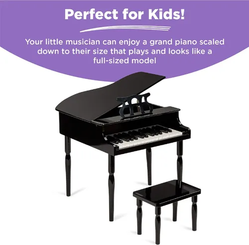 Vista 6 de Grand piano de madera con 30 teclas, juguete para niños color negro con asiento.