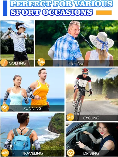 Vista 7 de Hicarer 10 Pair UV Sun Protection Arm Sleeves Compression Sports Cooling Sleeves for Men Women Teenager Youth Golf Baseball