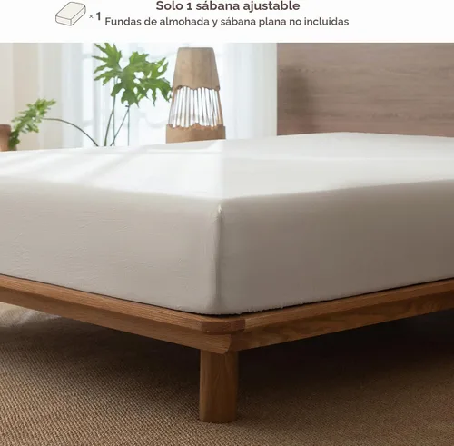 Vista 2 de MooMee Sábana bajera ajustable de solo 100% algodón lavado con textura parecida al lino, transpirable, duradera, suave, cómoda, bolsillo profundo