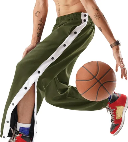 Vista 5 de Pantalones deportivos de baloncesto para hombre, pantalones de baloncesto con abertura alta, botones a presión, pantalones sueltos para correr