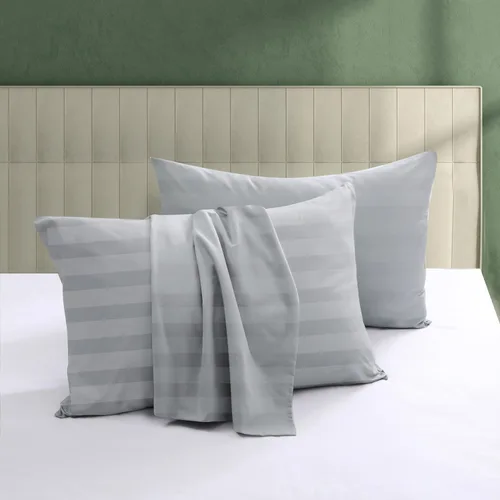 Vista 12 de Juego de 2 protectores de almohada 100% algodón egipcio, 600 hilos tamaño estándar con cremallera, fundas refrescantes de tejido satinado, Beige