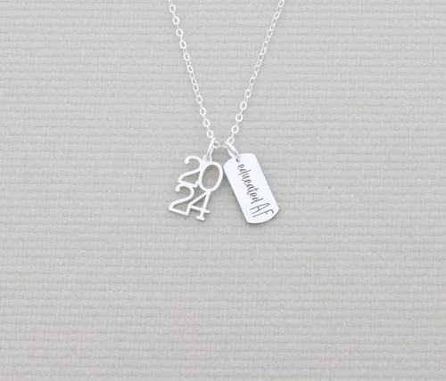 Vista 5 de DistinctlyIvy Graduate Gift Custom Senior Year Necklace - IBD - Custom Name or Quote - 14K Gold Filled Sterling Silver Charm