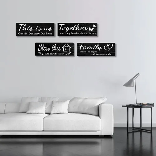 Vista 5 de 4 letreros de decoración de pared para el hogar, IDATOO decoraciones colgantes de madera rústica para sala de estar con frases THIS IS