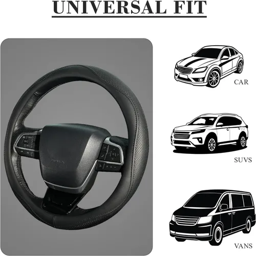 Vista 5 de KAFEEK - Funda para volante, universal de 15 pulgadas, cuero de microfibra, antideslizante, sin olor, con líneas negras