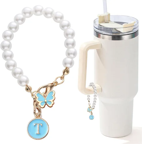 Vista 43 de Encanto de letra para Copa Stanley, accesorios de cadena de perlas, encantos de iniciales de Copa Stanley para asa, decoración de botella de agua