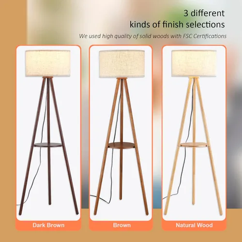 Vista 8 de Lámpara de pie con trípode de madera Baobab Tree Park BTP para sala de estar, bombilla LED de 3 temperaturas de color incluida, lámpara de pie