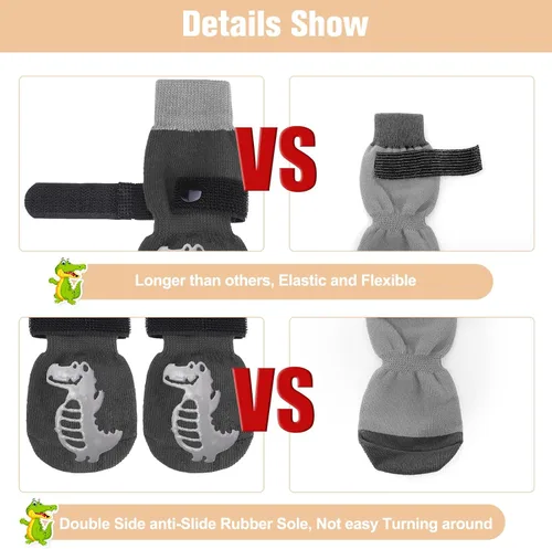 Vista 4 de BEAUTYZOO Calcetines antideslizantes para perros, zapatos de perro para pavimento frío/caliente, protectores de patas con empuñaduras, 3 pares