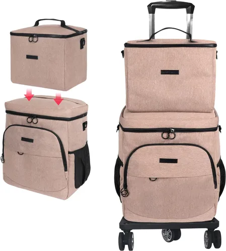 Vista 9 de Hielera suave con ruedas – Doble capa con bolsa de almuerzo plegable enfriador, grandes bolsas de hielo portátiles extraíbles a prueba de fugas