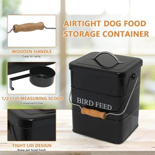 Vista 2 de Geyecete Comedero para pájaros, tarro de comida para mascotas, contenedor hermético para almacenamiento de alimentos, color negro