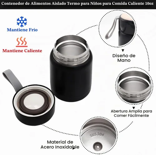 Vista 5 de Bolsa de almuerzo aislada para niños y niñas con termo de 10 onzas, con caja Bento de 6 compartimentos, lonchera de nailon negro preppy con correa