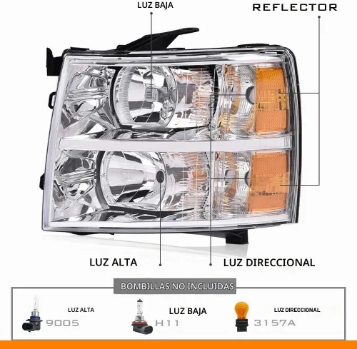 Vista 6 de G-PLUS Conjunto de faros, compatible con Chevy Silverado 2007 2008 2009 2010 2011 2012 2013 2014 Chevy Silverado parachoques faro, lente Cromo