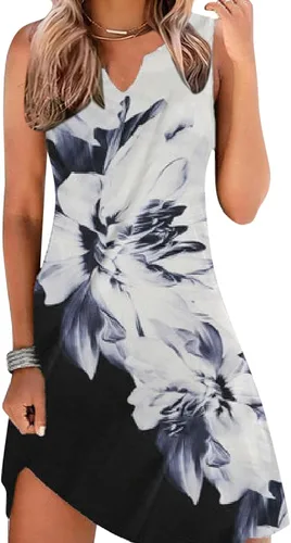 Vista 2 de Sinifer Vestido de verano sin mangas para mujer, con corte frontal, vestido floral