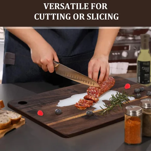 Vista 6 de Tablas de cortar de madera de acacia con mármol grandes tablas de queso para charcutería tablas para servir frutas de carne de 16.5 x 11 pulgadas