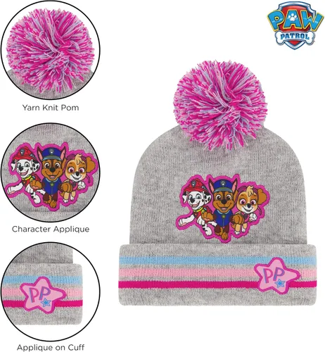 Vista 3 de Nickelodeon Conjunto de gorro y manoplas de invierno para niñas, gorro de Marshall, Chase and Skye para niños de 2 a 4 años