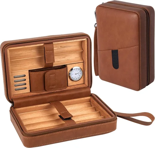 Vista 7 de Goshentech Estuche de cuero de madera de cedro, capacidad: 6 piezas, estuche de viaje portátil (Negro)