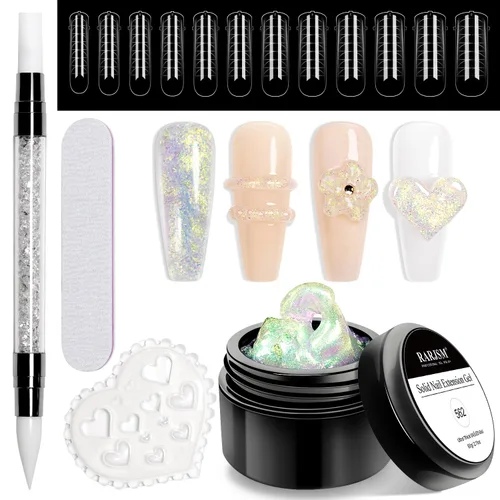 Vista 9 de RARJSM Aurora Solid Builder - Gel de uñas no pegajoso para esculpir 3D, gel de extensión de uñas Galaxy Starry Cloud transparente, naranja, rosa