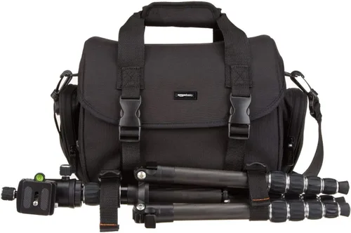 Vista 7 de Amazon Basics Bolsa grande para dispositivos DSLR, negra con interior gris