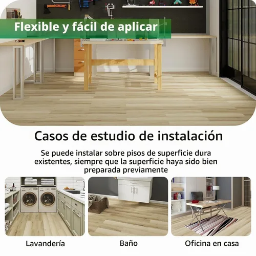 Vista 7 de Mysflosy Tablón de Suelo de Vinilo Autoadhesivo, Paquete de 36 - 6 x 36 pulgadas, Grano de Madera Natural Despegar y Pegar Suelo Impermeable