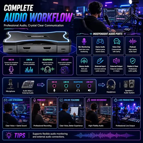 Vista 6 de Guermok Tarjeta de captura USB 4K144 HDMI2.1, captura de video 4K de Negro