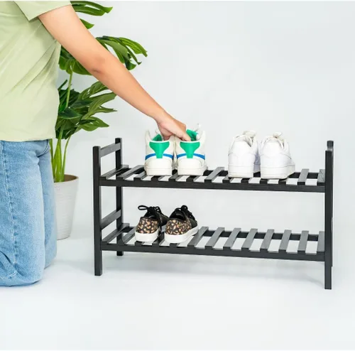 Vista 2 de PJ Wood Organizador apilable de madera para almacenamiento de armarios, estantes de entrada, armario escalonado para zapatos, capacidad de 6 pares