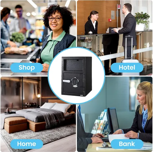 Vista 7 de Caja de seguridad de acero con teclado electrónico, depósito digital, caja fuerte para el hogar con sistema de alarma, caja fuerte y caja