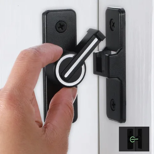 Vista 6 de 2 pestillos de puerta de granero de 90 grados, color negro luminoso, cerraduras de puerta corrediza pesada, cerraduras de seguridad para puertas