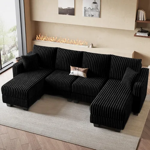 Vista 11 de Belffin - Sofá seccional convertible con chaise, sofá seccional en forma de L, sofá reversible de esquina tapizado para sala de estar, de corduroy