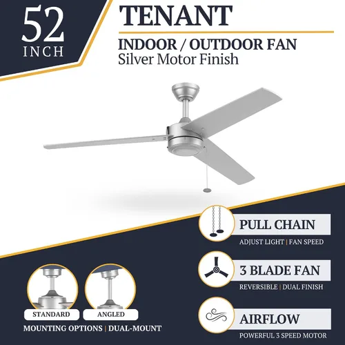 Vista 3 de Prominence Home Tenant, ventilador de techo LED contemporáneo de 52 pulgadas para interiores y exteriores, sin luz, cadena de tracción, opciones