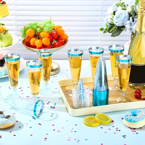 Vista 3 de Dandat 100 copas de champán de plástico desechables de 5 onzas con borde, copas de vino para boda, quinceañera, suministros de fiesta de cumpleaños