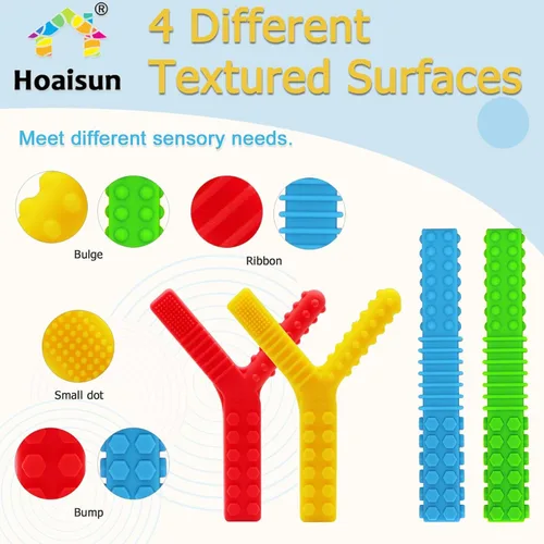 Vista 3 de Juguetes sensoriales para niños autistas, paquete de 4 tubos masticables para niños sensoriales que mastican, mordedores de silicona para el motor