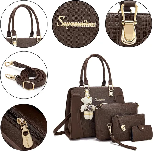 Vista 107 de Bolsos de mano de moda para mujer, bolsa de hombro, asa superior, bolsa de mano, juego de 4 piezas