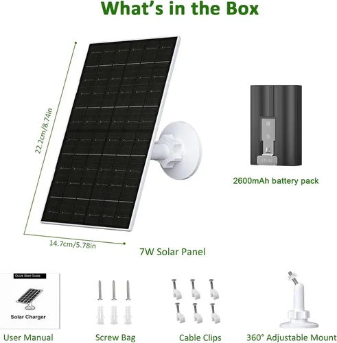 Vista 2 de Zivif Panel solar de 7 W compatible con timbres Ring Video Doorbell 2, 3, 3 Plus y 4 Cargador solar con batería incorporada de 2600 mAh, IP65