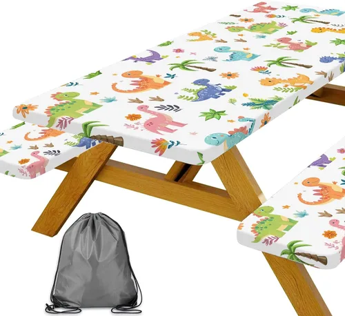 Vista 27 de Funda para Mesa de Picnic con Fundas para Bancos y Bolsa, Campista de Madera Impermeable Resistente al Viento, Cubierta de Mantel Ajustada con Borde
