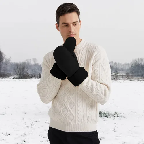 Vista 7 de Surblue Manoplas de gamuza de oveja de invierno para hombre, piel de oveja de alta calidad, cálido puño grueso forrado de lana de cordero