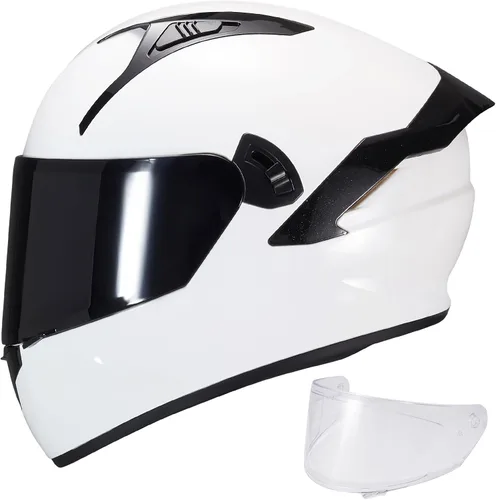 Vista 18 de VCOROS Casco integral de doble visera para motocicleta para adultos, Casco de moto de calle y carrera X9 aprobado por DOT con visera negra