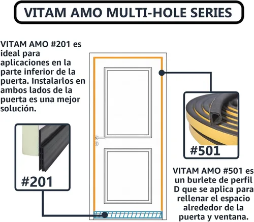 Vista 6 de VITAM AMO - Burlete para puertas y ventanas, 18 pies, sellado autoadhesivo de gran espacio (de 5/16 a 15/32 pulgadas), fácil de cortar a medida