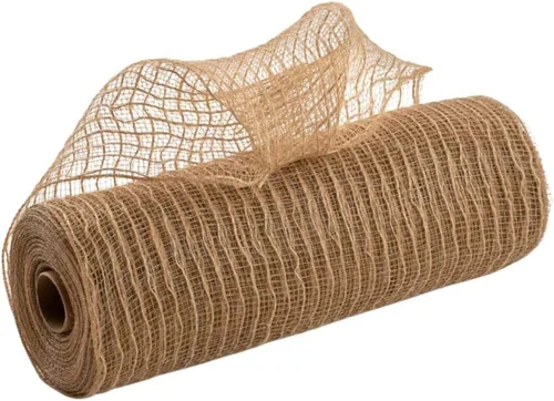 Vista 26 de Cinta decorativa de malla de yute de poliéster de 10 pulgadas x 30 pies (rayas naturales marrones y blancas con hilo de algodón): RY800348