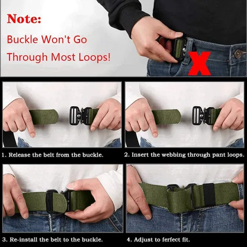 Vista 4 de Cinturón táctico para hombre - Cinturón de correa de nylon de servicio pesado con hebilla de liberación rápida
