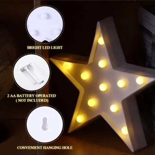 Vista 3 de Tarpop 2 piezas de luz nocturna de plástico con forma de estrella, funciona con pilas, luz LED de marquesina, lámpara de pared para sala de cine