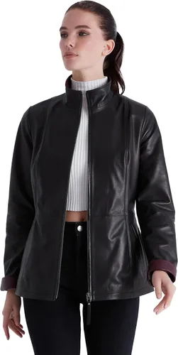 Vista 4 de Bigardini Chaqueta italiana de cuero genuino para mujer, piel de cordero real