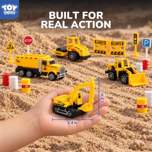 Vista 3 de TOY Life - Juego de mini vehículos de construcción, 35 piezas de camiones 35 piezas de juguetes de construcción