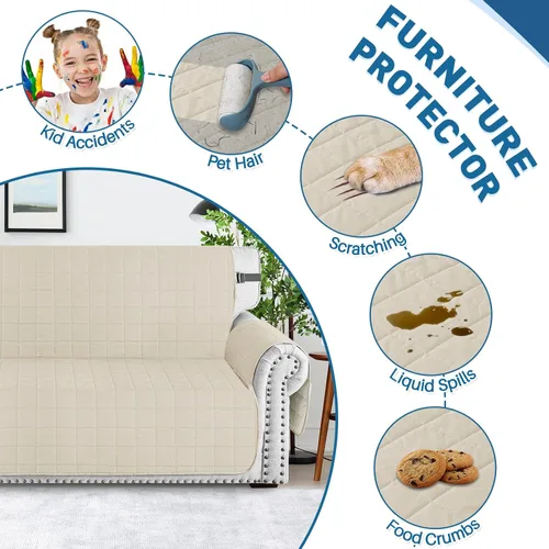 Vista 7 de MAXIJIN Fundas impermeables para sofá de 3 cojines, aptas para mascotas, fundas acolchadas para sofá de 69 pulgadas, lavables, protector de sofá