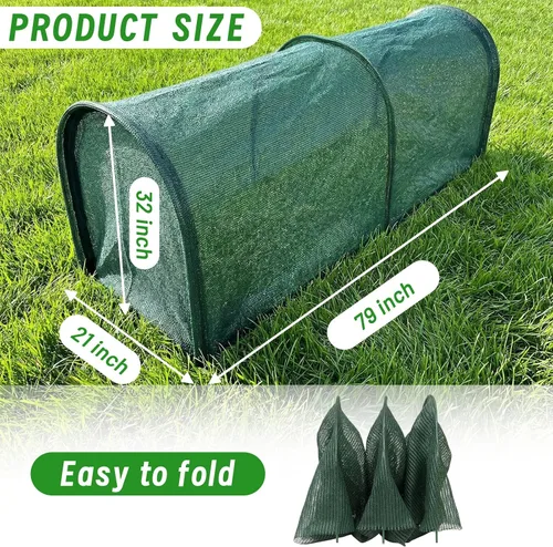 Vista 2 de Correderas para pollos para el jardín, túneles plegables extra largos de 79" y 157" para el exterior, kit todo en uno con red de protección solar
