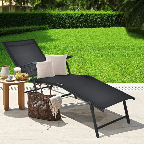 Vista 2 de Tangkula Sillón plegable para exteriores, tumbona reclinable con respaldo ajustable de 5 posiciones y reposapiés de 2 posiciones, no requiere